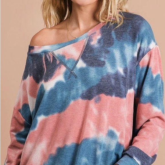 BiBi Tie Dye French Terry Pull Over with Front Stitching Detail - Picture 5 of 12